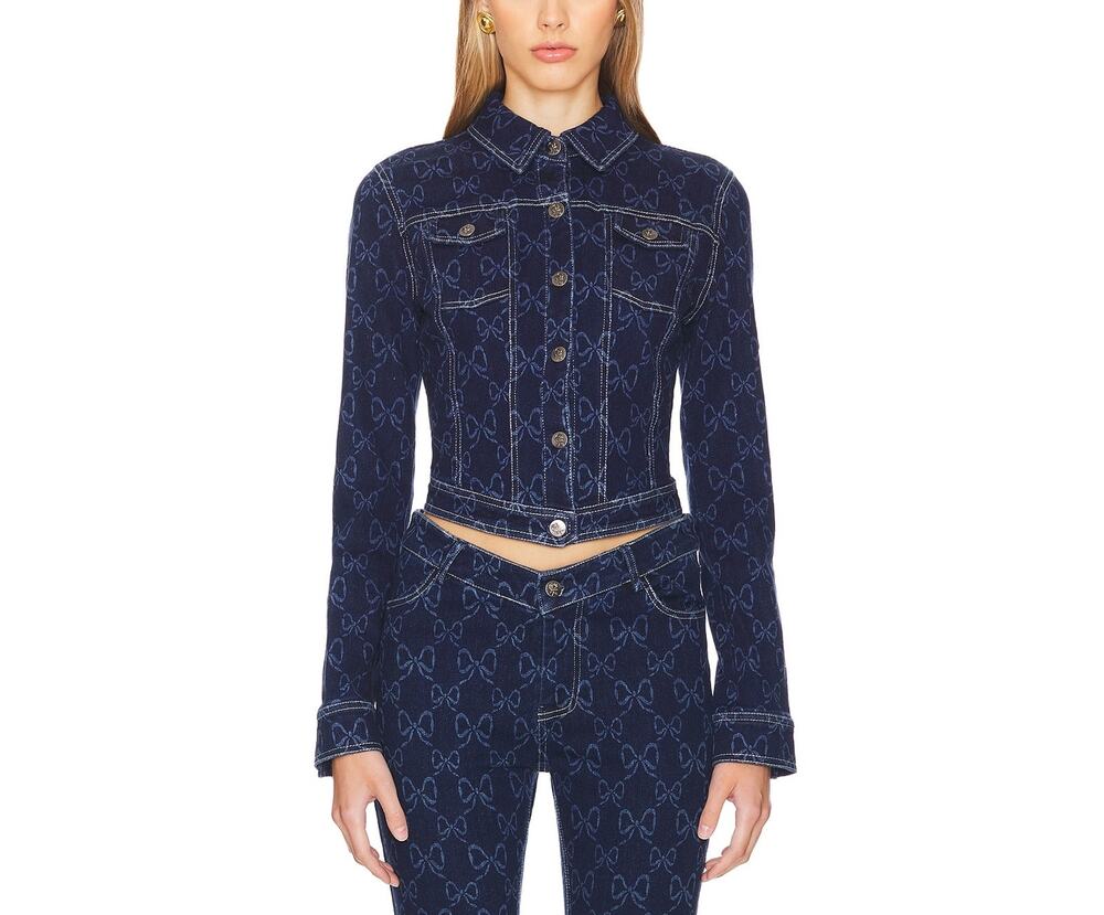Loba Bow Print Blue Tulipania Denim Size S Jacket